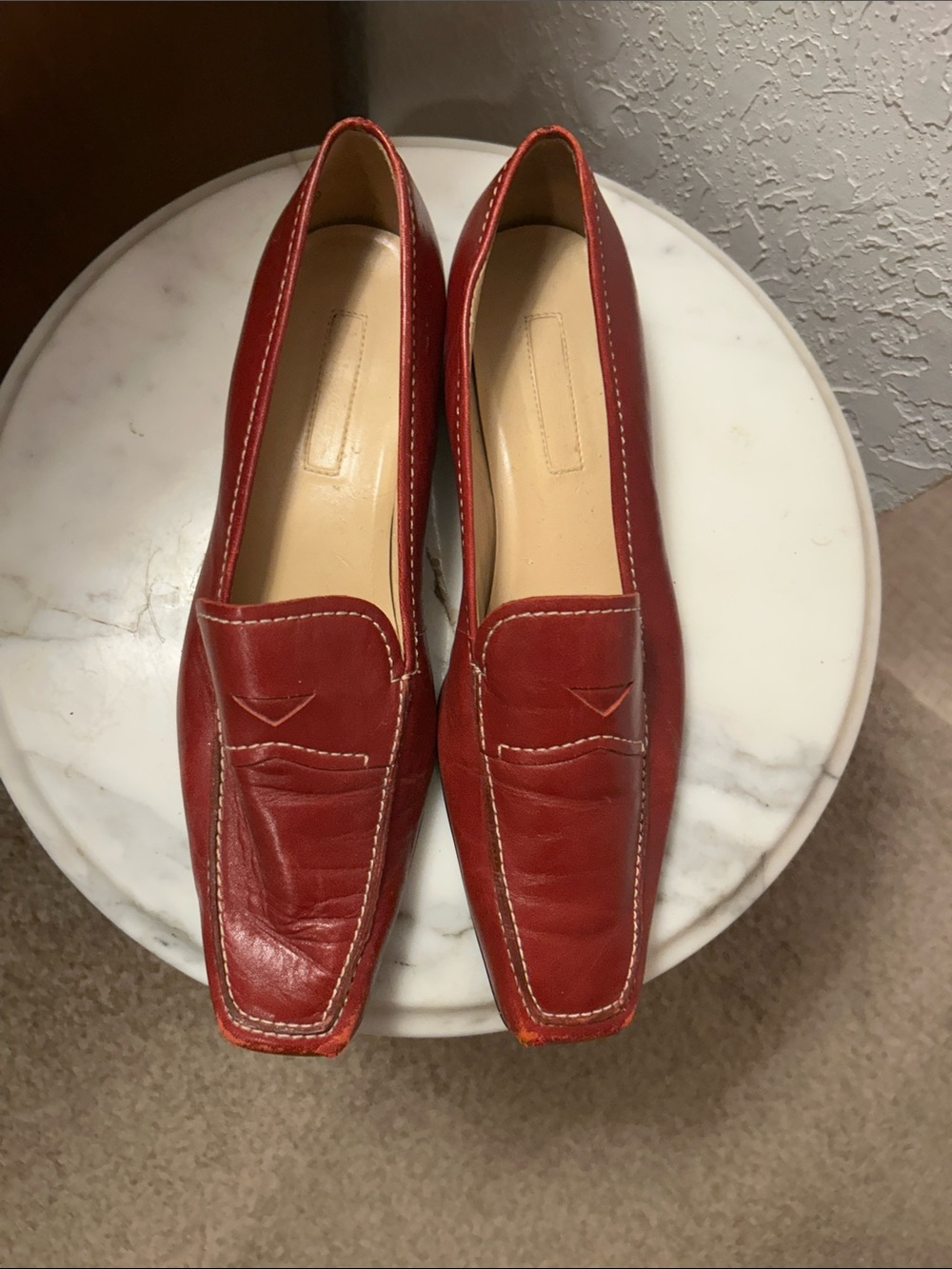 Women's Red Leather Slip-On Loafers. 10